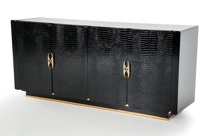 Talin Modern Black Crocodile &amp; Rosegold Buffet