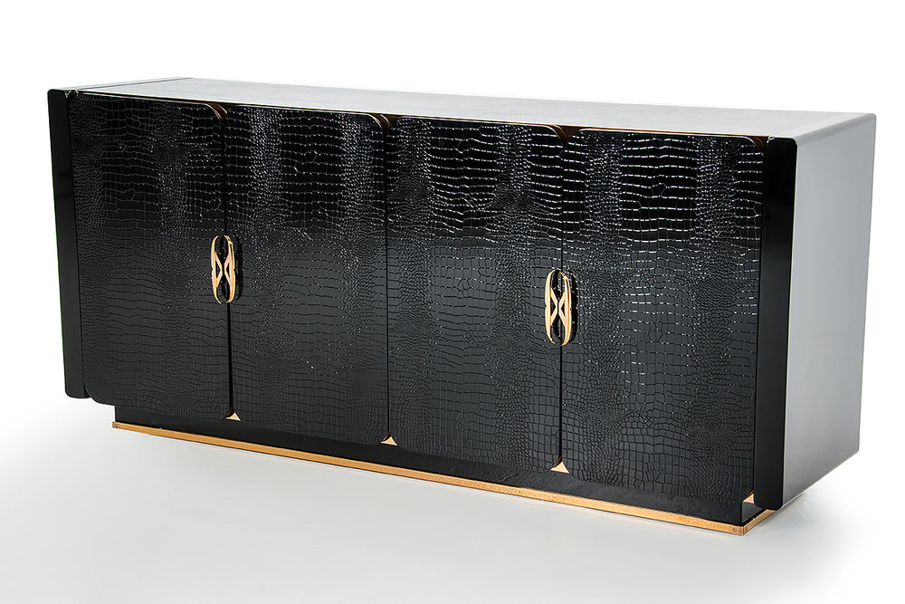Talin Modern Black Crocodile & Rosegold Buffet - View 3