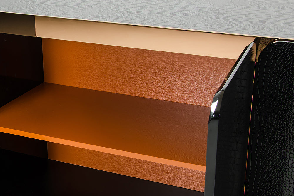 Talin Modern Black Crocodile & Rosegold Buffet - View 4