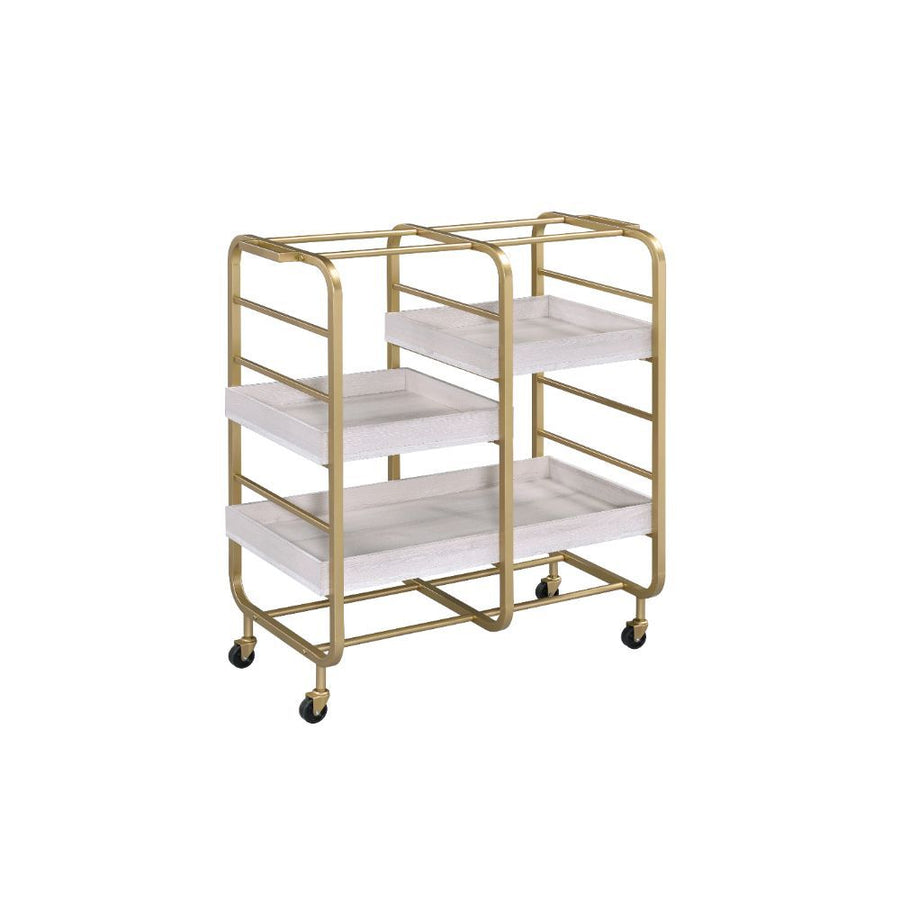 ACME Furniture Vorrik Serving Cart Gold & White Washed