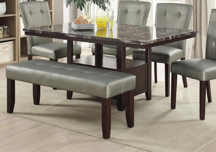 Dining Table with Shelve Storage Base Faux Marble Top Birch wood