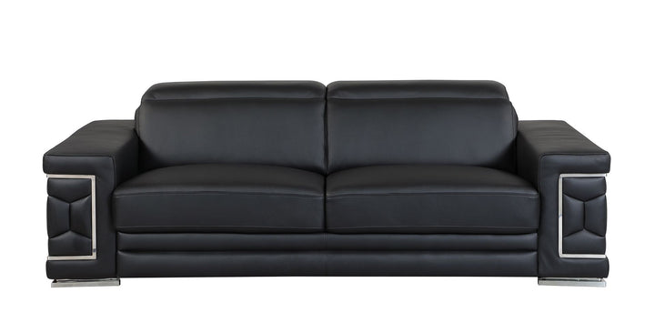 DivanItalia 692 2-Piece Sofa Set with Adjustable Headrest in Top-Grain Italian Leather - Black
