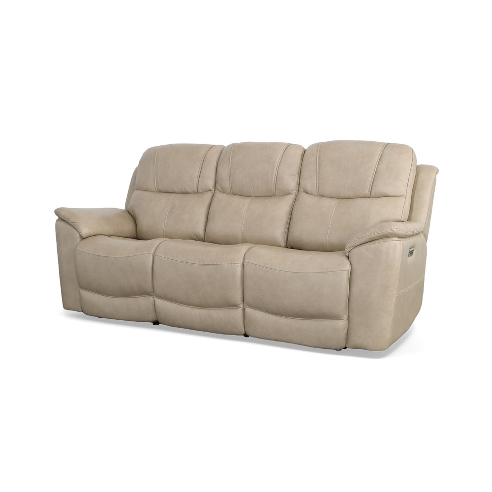 Crew Leather Power Reclining Sofa with Power Headrests & Lumbar in Pebble
