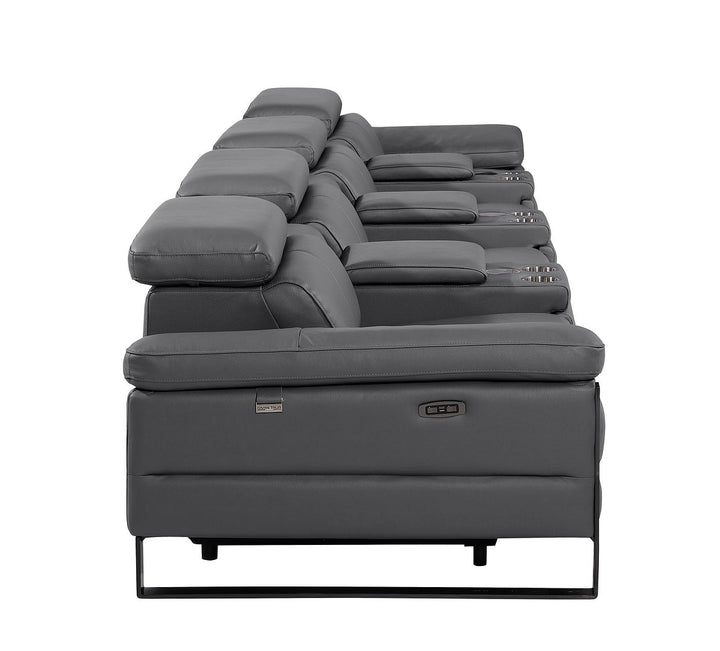 DivanItalia 1246 Modular Power Triple Reclining Triple Console Sofa with Power Reclining Headrests – Top Grain Italian Leather - Dark Gray