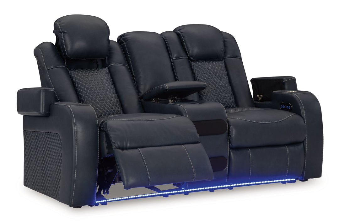 Fyne-Dyme - Power Reclining Loveseat with Console/Adj Hdrst - Sapphire