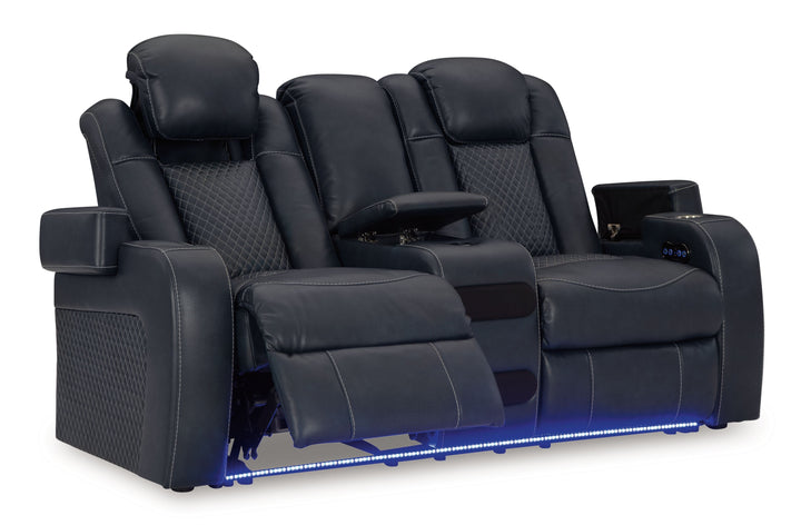 Fyne-Dyme - Power Reclining Loveseat with Console/Adj Hdrst - Sapphire