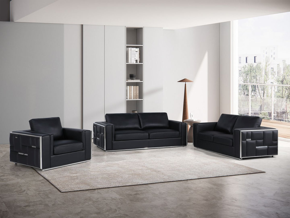 DivanItalia 1130 3-Piece Sofa Set in Top-Grain Italian Leather - Black
