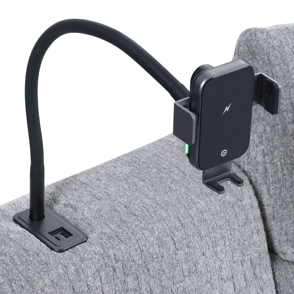 Fullar - Modular Console With Wireless Charger - Light Gary Chenille