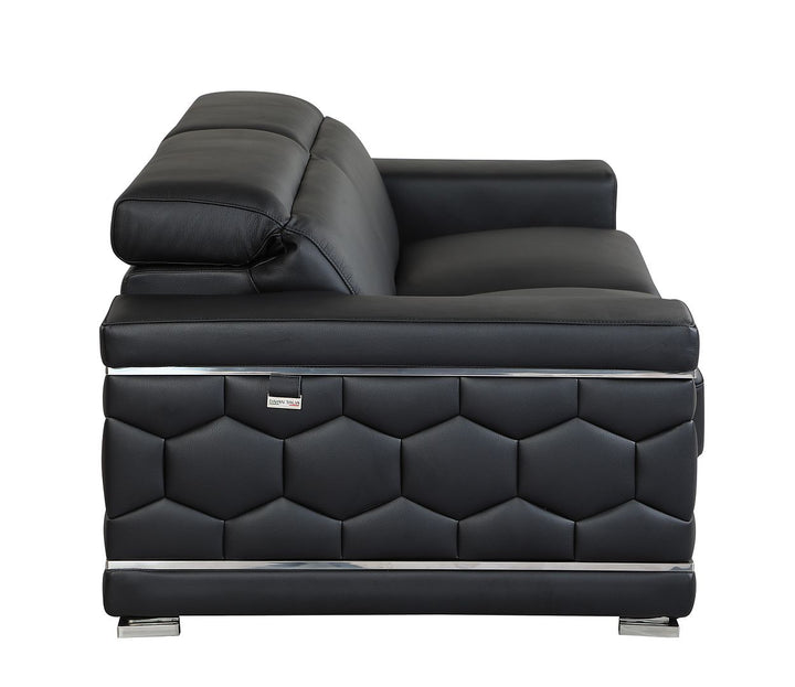 DivanItalia 692 Sofa with Adjustable Headrest in Top-Grain Italian Leather - Black