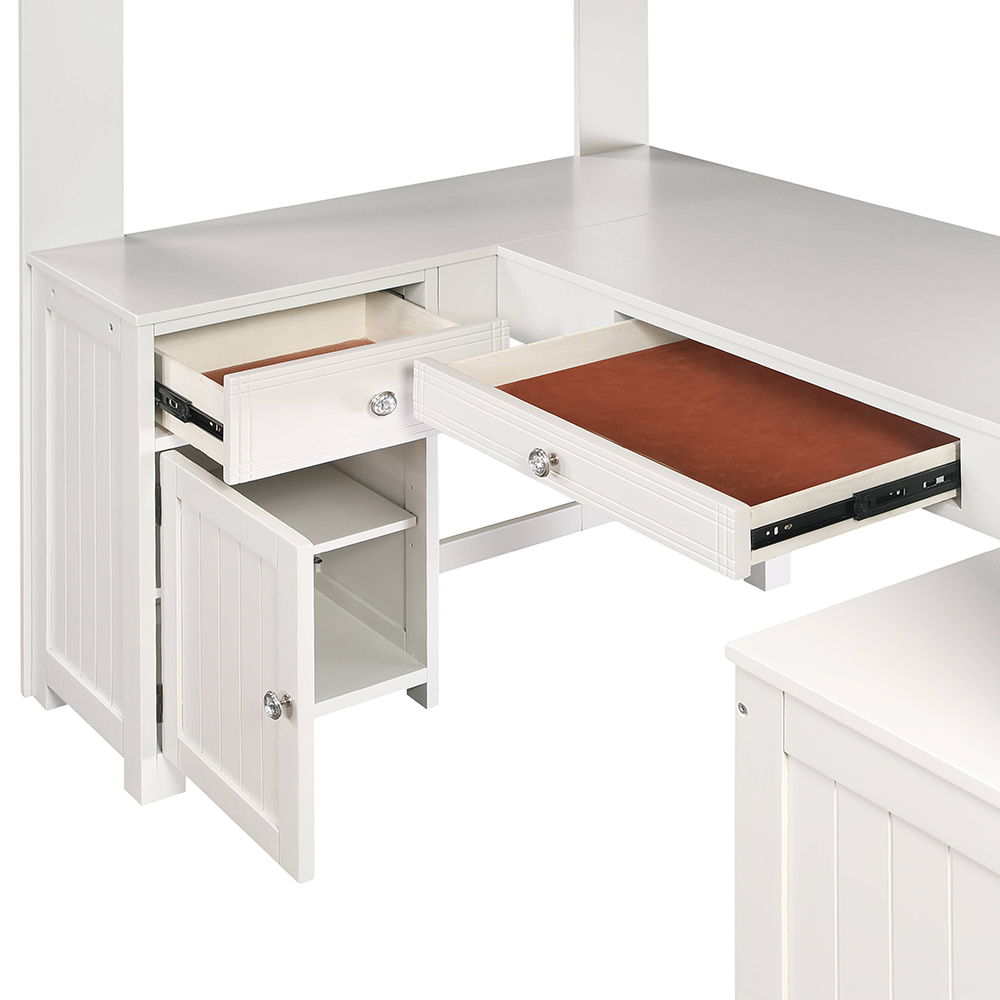 Ambar - Twin Loft Bed With Desk & Bookcase & Chest - Light Gray