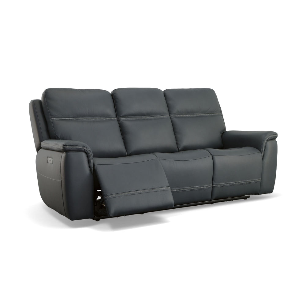 Sawyer Leather Power Reclining Sofa with Power Headrests & Lumbar in Marine