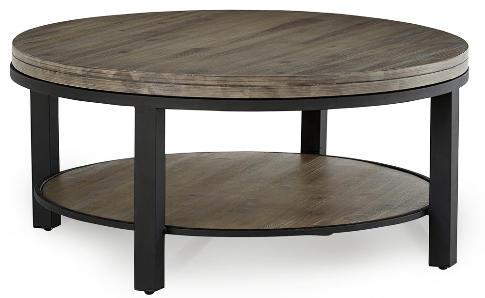 Modus Furniture Ae8721 Canyon Solid Wood And Metal Round Coffee Table In Washed Grey