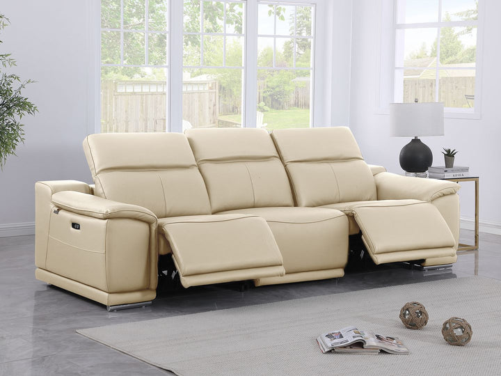 DivanItalia 9762 3-Piece Modular Power Reclining Sofa with 2 Power Recliners in Top Grain Italian Leather - Beige