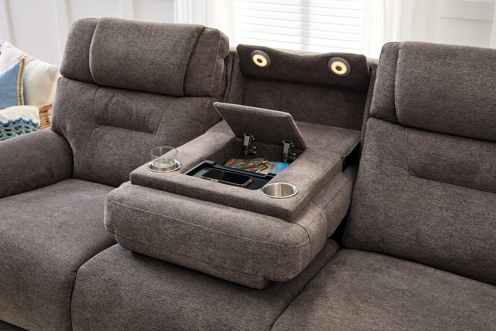 Zecliner Zofa Fabric Power Sleep Sofa with Power Headrests & Lumbar in Umber