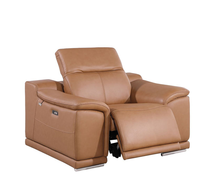 DivanItalia 9762 Top Grain Italian Leather Power Reclining Chair with Adjustable Headrests - Cognac