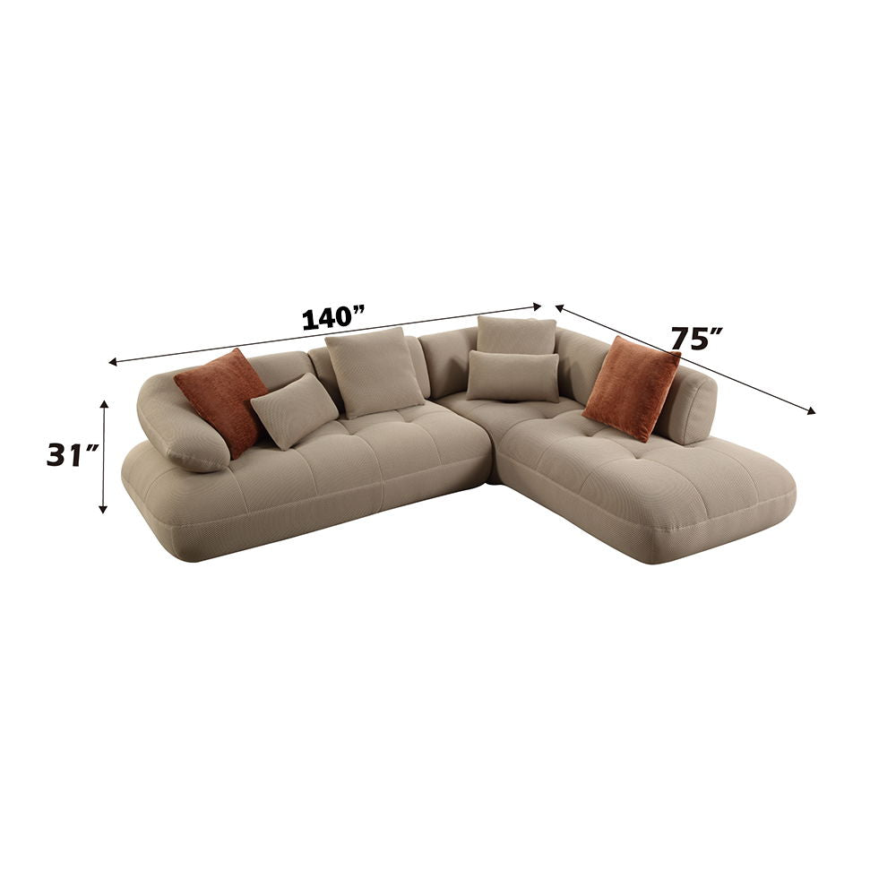 Carrick - Sectional Sofa With 6 Pillows - Beige Sandwich Mesh Fabric