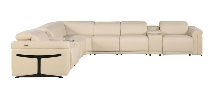 DivanItalia 1126 8-Piece L-Shaped Sectional Sofa in Top Grain Italian Leather with 4 Power Recliners &amp; Power Headrests - Beige