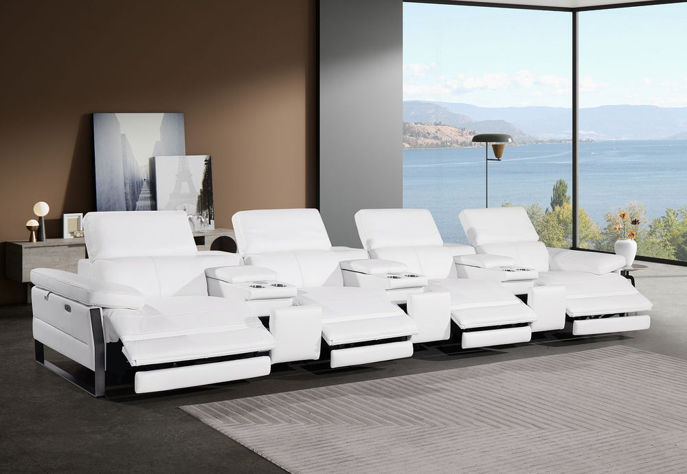 DivanItalia 1246 Modular Power Triple Reclining Triple Console Sofa with Power Reclining Headrests – Top Grain Italian Leather - White