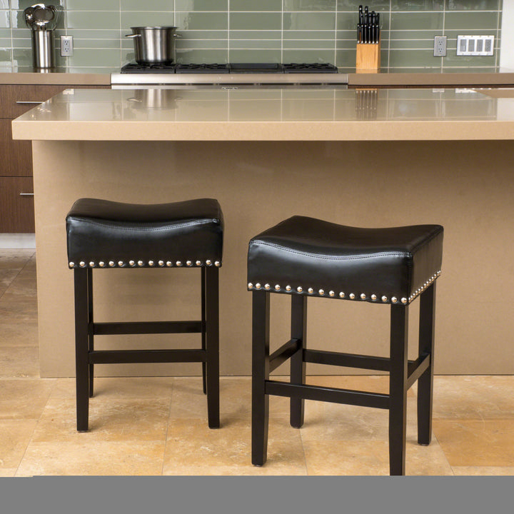 26" Backless Bonded Leather Counter Stool – Black (Set of 2)