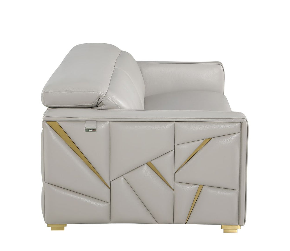DivanItalia 1120 Sofa with Adjustable Headrest in Top-Grain Italian Leather - Light Gray