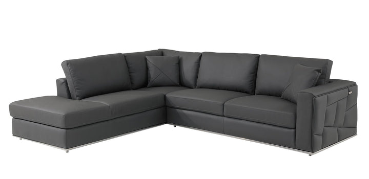 DivanItalia 998 Left Arm Facing Sectional in Top-Grain Italian Leather - Dark Gray