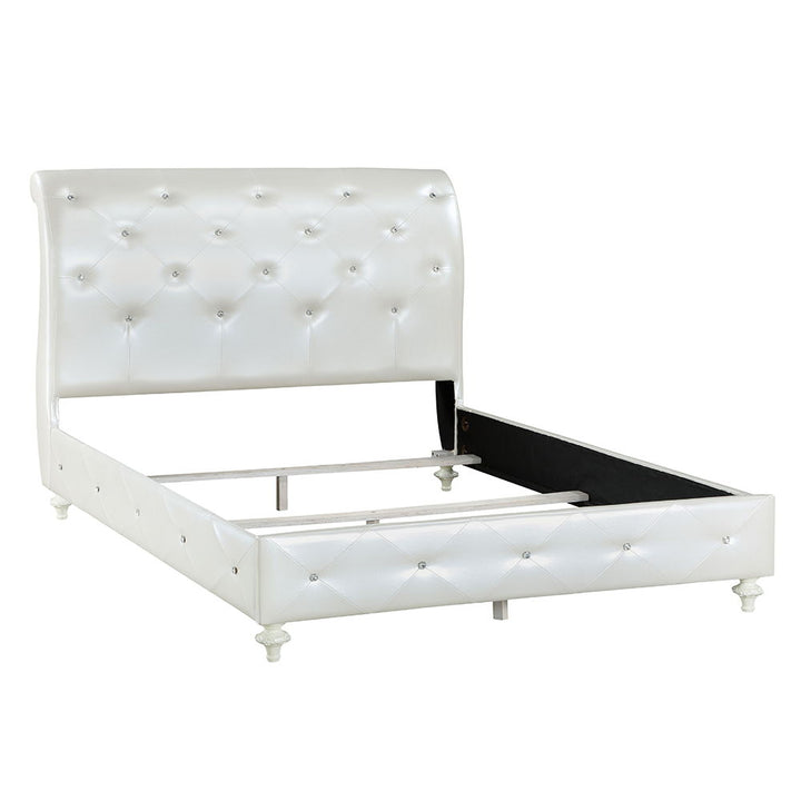 Dorothy - Full Bed - Pearl White Synthetic Leather & Ivory