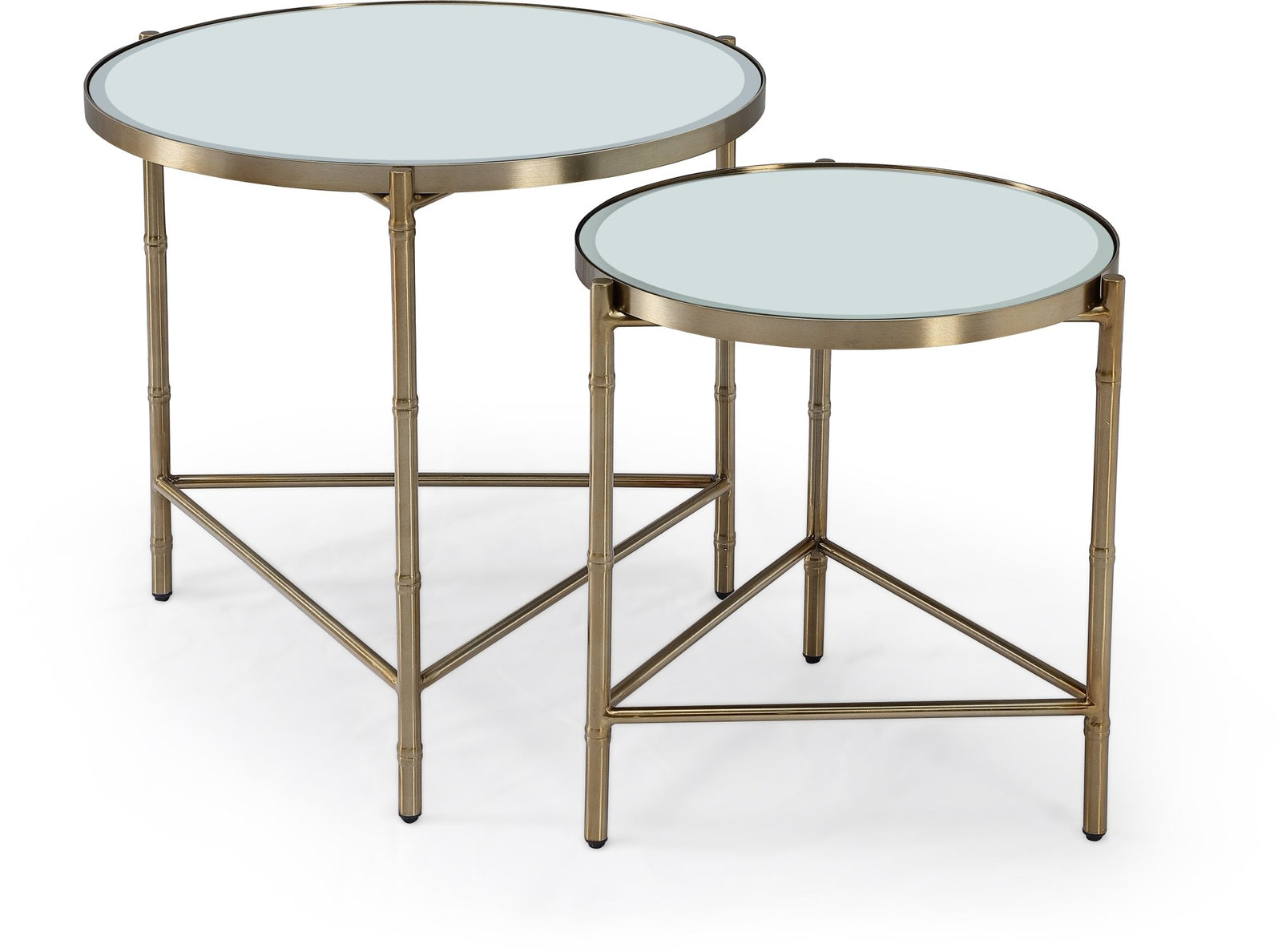 Cedric Round Nesting End Table Set in Ultra Clear Glass and Gold Brushed Stainless Steel End Table modern furniture Contempo Furniture