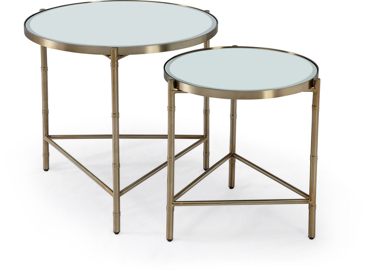 Cedric Round Nesting End Table Set in Ultra Clear Glass and Gold Brushed Stainless Steel End Table modern furniture Contempo Furniture