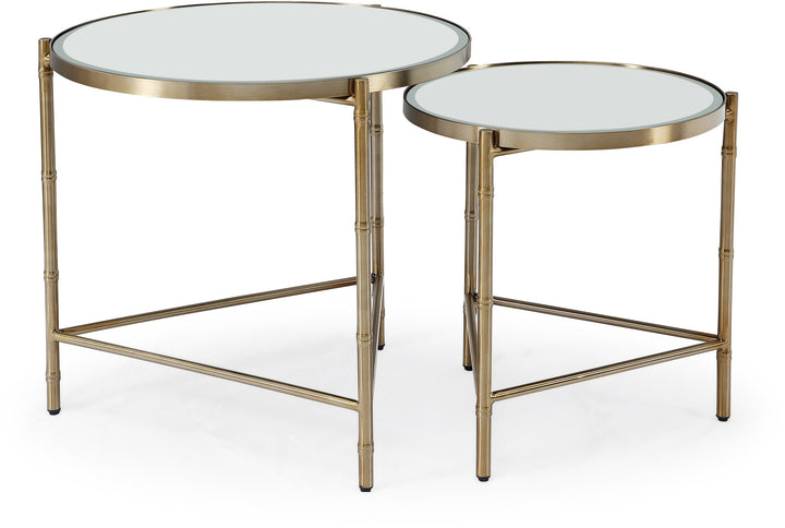 Cedric Round Nesting End Table Set in Ultra Clear Glass and Gold Brushed Stainless Steel End Table modern furniture Contempo Furniture