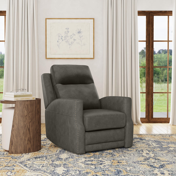Maxwell Leather Power Gliding Recliner with Power Headrest and Lumbar in Cinder