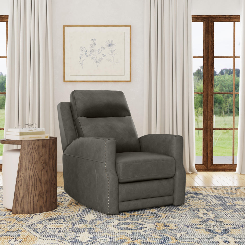 Maxwell Leather Power Gliding Recliner with Power Headrest and Lumbar in Cinder