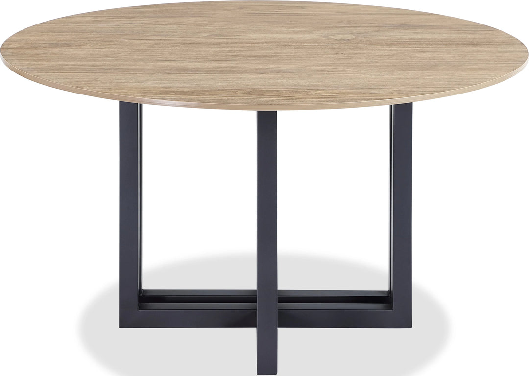 CEO Wood Pattern Round Sintered Stone Dining Table in Gunmetal and Washed Oak Table modern furniture Contempo Furniture