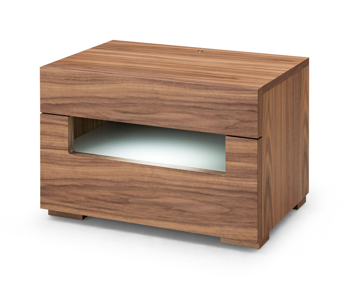 Ceres - Contemporary LED Walnut Nightstand - View 2