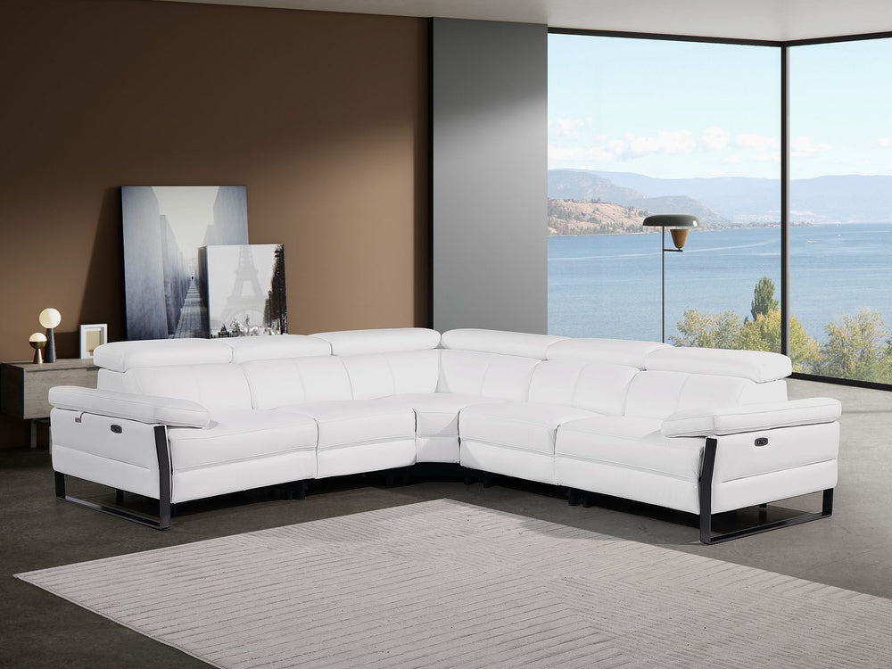 DivanItalia 1246 5-Piece L-Shaped Modular Power Reclining Sectional with Power Headrests – Top Grain Italian Leather - White