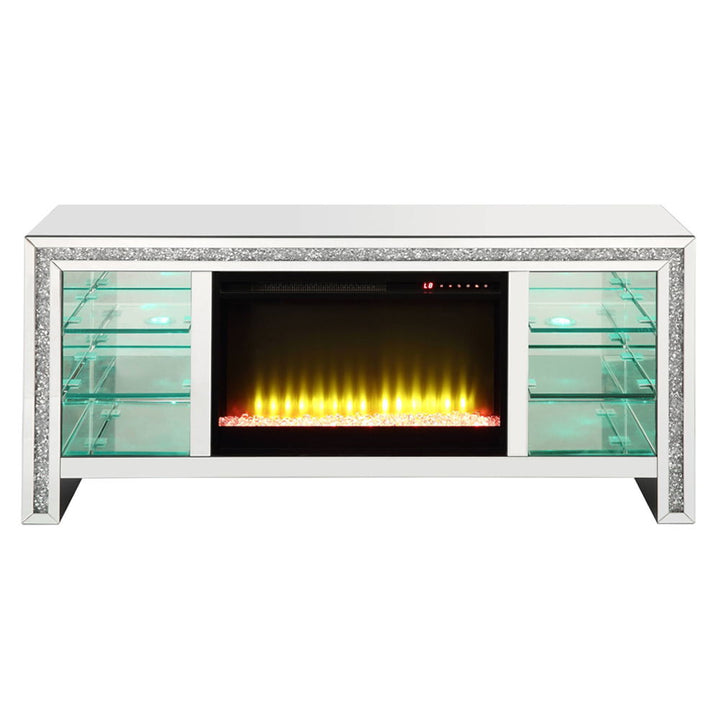 Noralie - 28" TV Stand With Fireplace & LED - Mirrored & Faux Diamonds