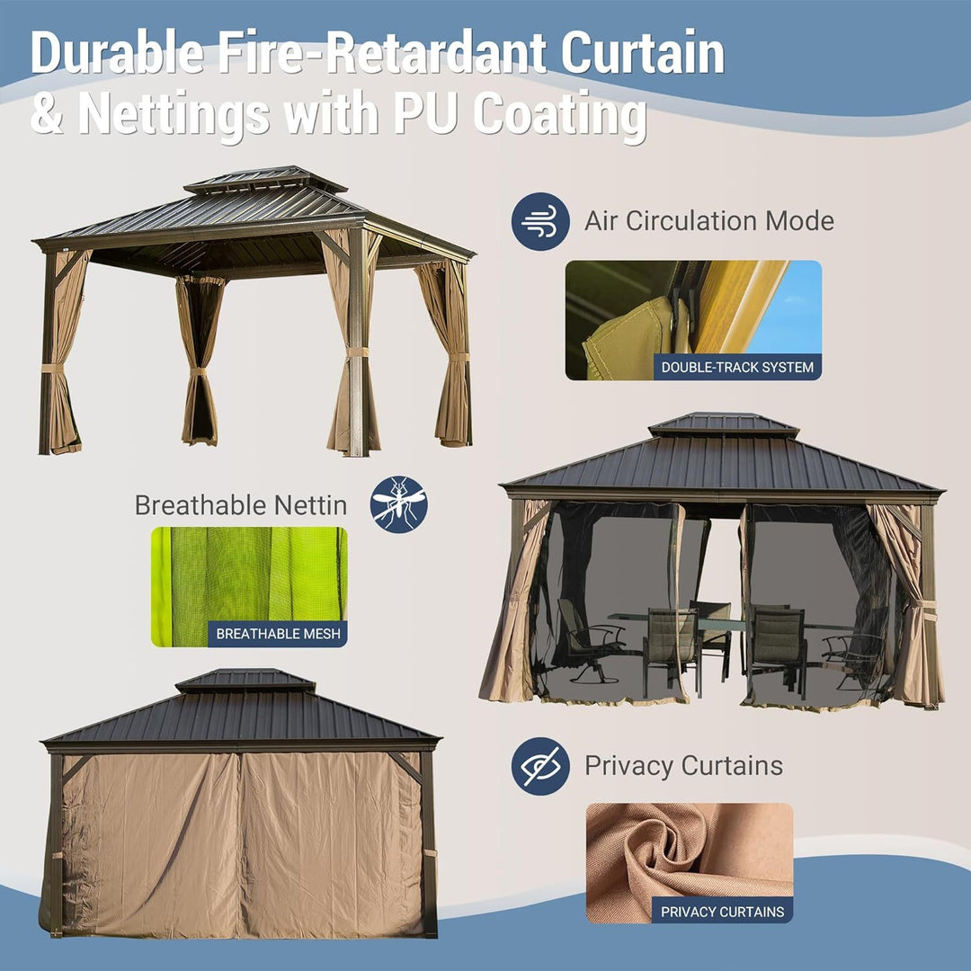 Hardtop Gazebo Outdoor Aluminum Gazebos Grill with Galvanized Steel Double Canopy for Patios Deck Backyard
