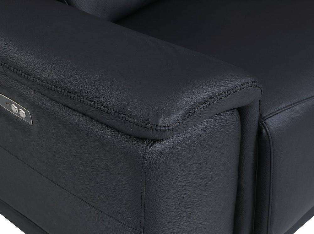 DivanItalia 9762 5-Piece L Shaped Top Grain Italian Leather Sectional Sofa with 3 Power Recliners - Black