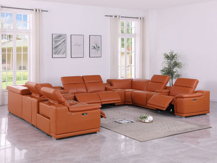 DivanItalia 9762 12-Piece U Shaped Top Grain Italian Leather Sectional Sofa with 4 Power Recliners - Camel