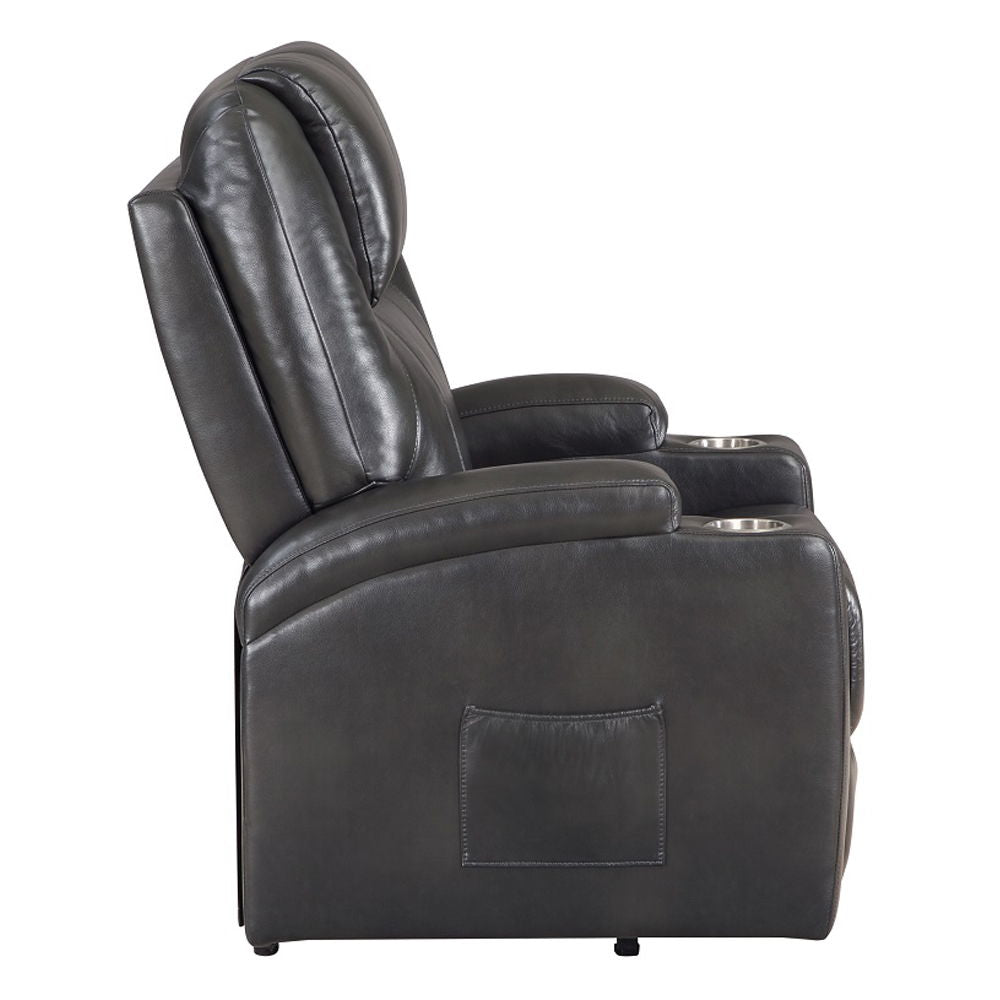 Evander - Recliner With Power Lift & Massage - Gunmetal Leather Aire