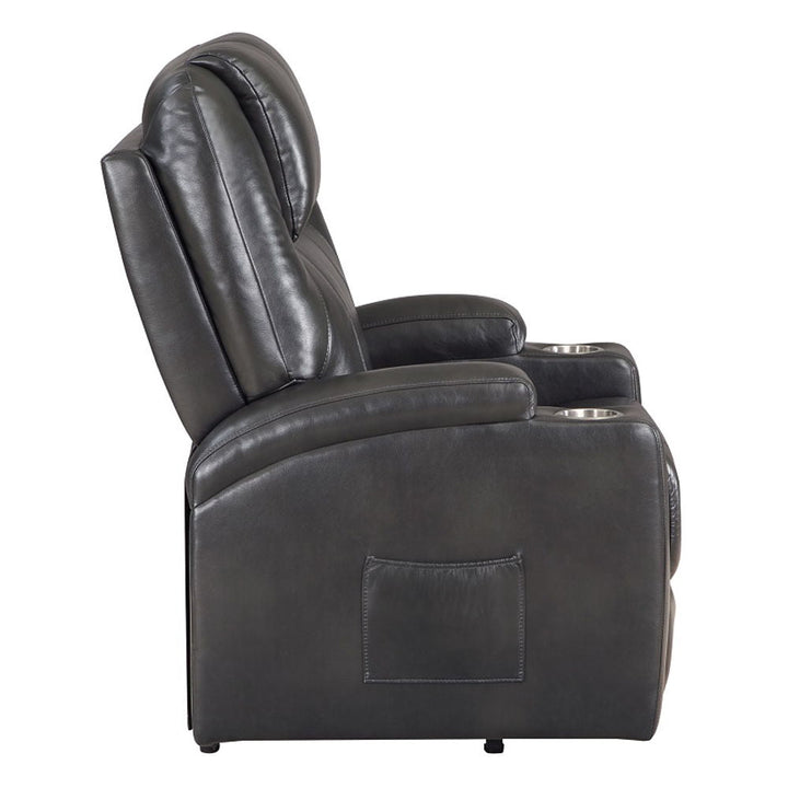 Evander - Recliner With Power Lift & Massage - Gunmetal Leather Aire