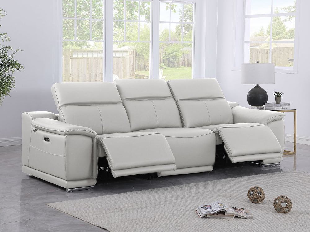 DivanItalia 9762 3-Piece Modular Power Reclining Sofa with 2 Power Recliners in Top Grain Italian Leather - Light Gray