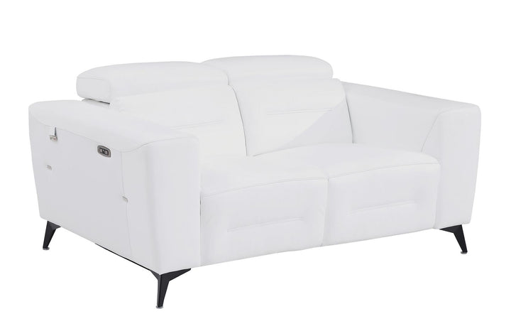DivanItalia 989 Power Reclining 2-Piece Sofa Set with Power Headrest in Top-Grain Italian Leather - White