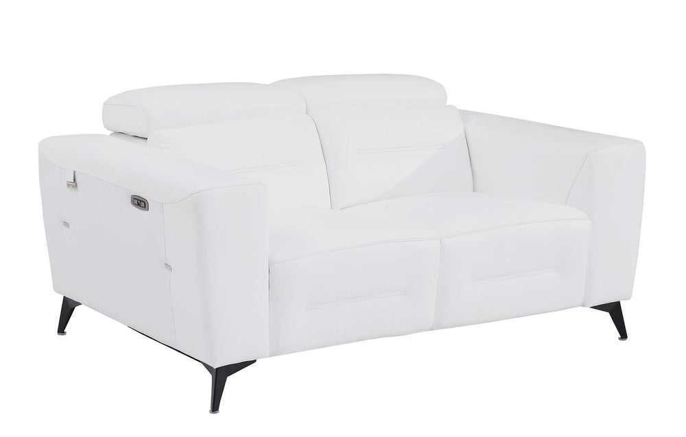 DivanItalia 989 Power Reclining 2-Piece Sofa Set with Power Headrest in Top-Grain Italian Leather - White