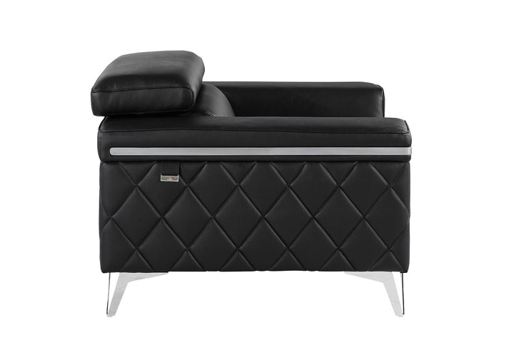 DivanItalia 1140 Chair with Adjustable Headrest in Top-Grain Italian Leather - Black