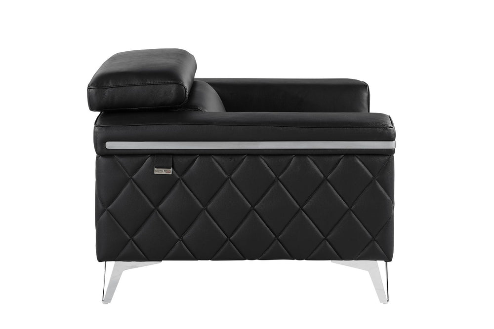 DivanItalia 1140 Chair with Adjustable Headrest in Top-Grain Italian Leather - Black
