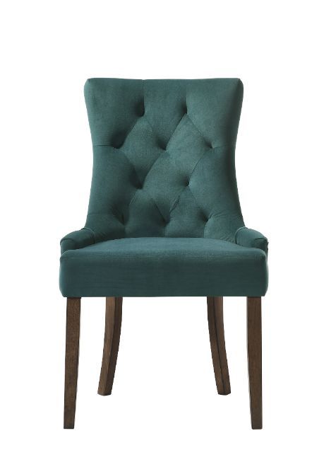 Farren - Side Chair Set of 2) - Green Velvet & Weathered Oak