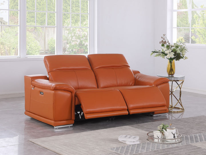DivanItalia 9762 2-Piece Modular Power Reclining Console with 2 Power Recliners in Top Grain Italian Leather - Camel