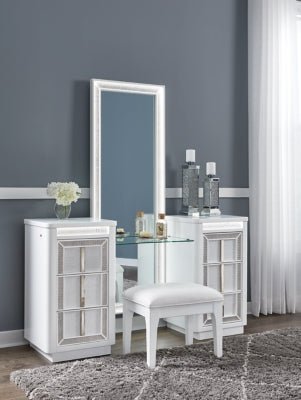 Chalanna Vanity with Mirror - White Vanity Set modern furniture Contempo Furniture