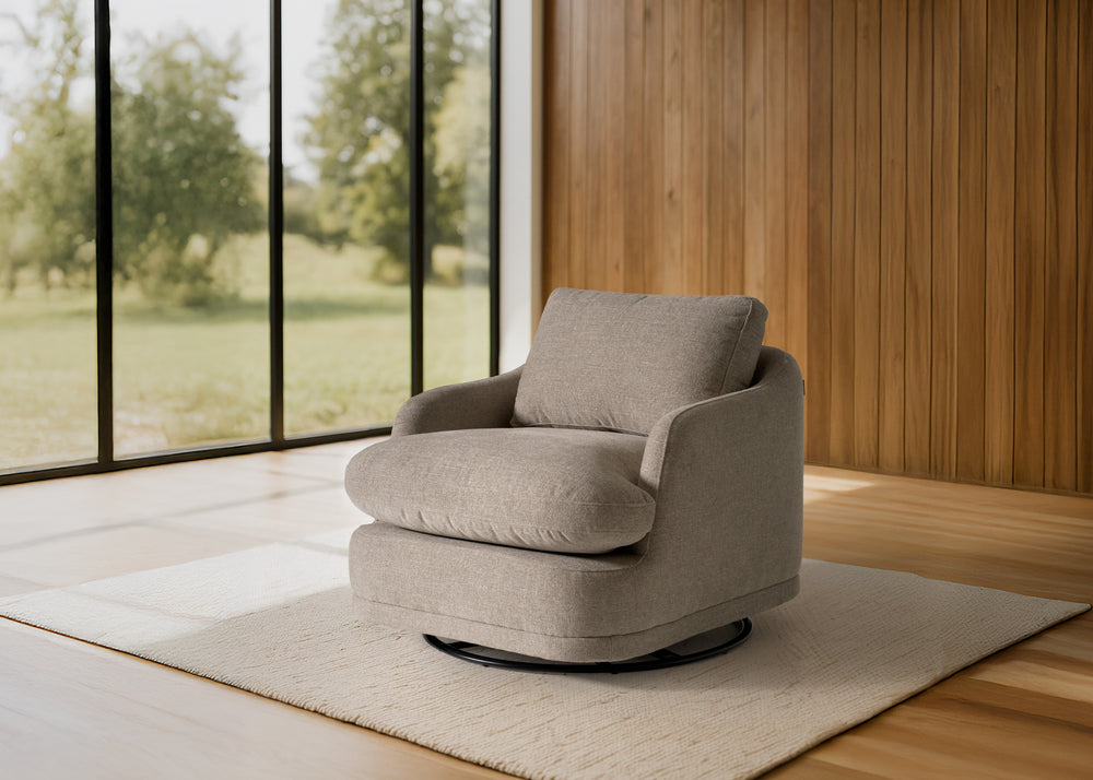 Chantry - Modern Grey Sand Fabric Swivel Accent Chair - View 2