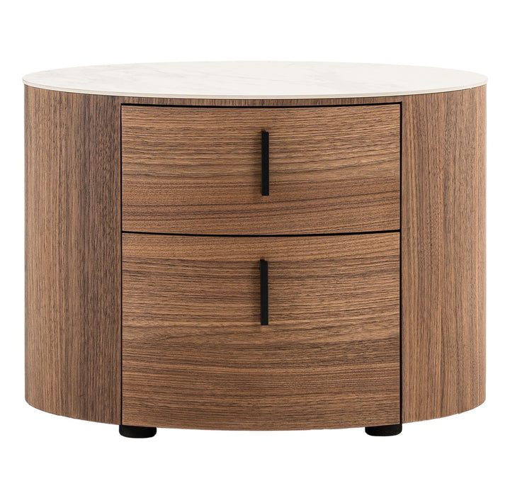 Chelton - Contemporary White Ceramic &amp; Walnut Oval Nightstand